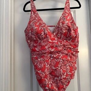 Pink Floral One-Piece Swimsuit with V-Neckline